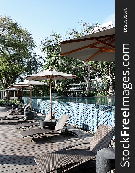 The Bed beside the pool.