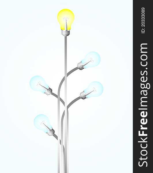 Blue, gray and yellow electric bulb over blue background