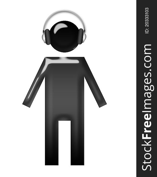 Black and gray man listening to music sign isolated over white background