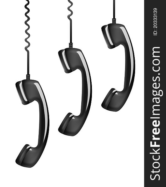 Hanging rotary telephone hand isolated over white background