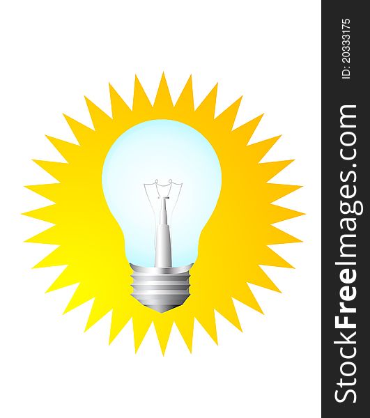 Off electric bulb over yellow star over white background