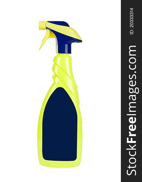 Yellow spray cleaning bottle with blank label