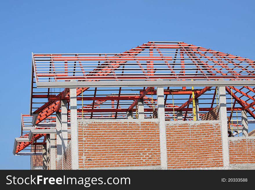 Brick wall and roof of home construction