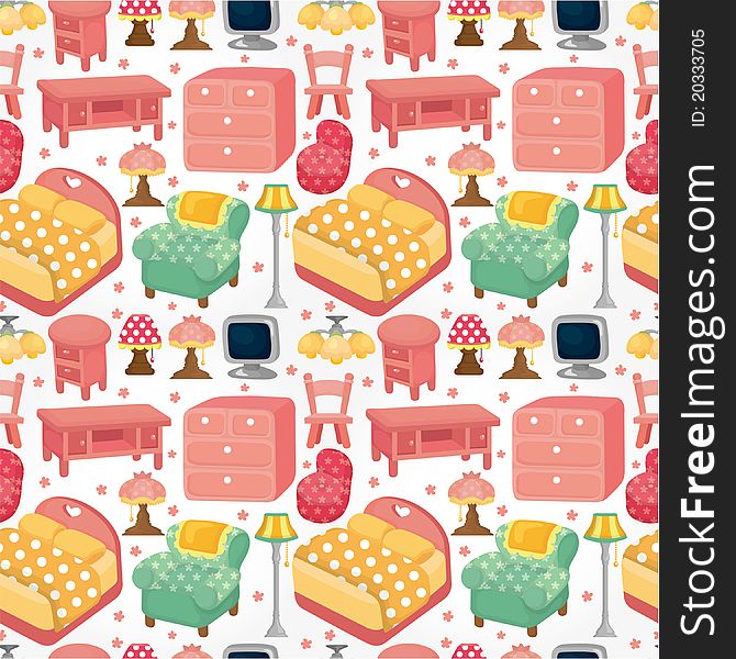 Cartoon Pink Furniture Seamless Pattern