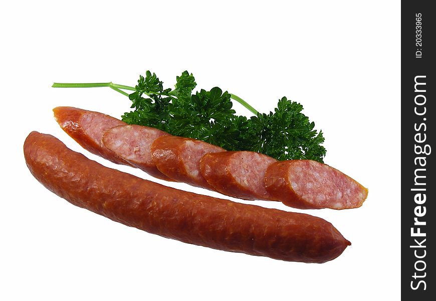 Salami Sausage on a white background. Salami Sausage on a white background