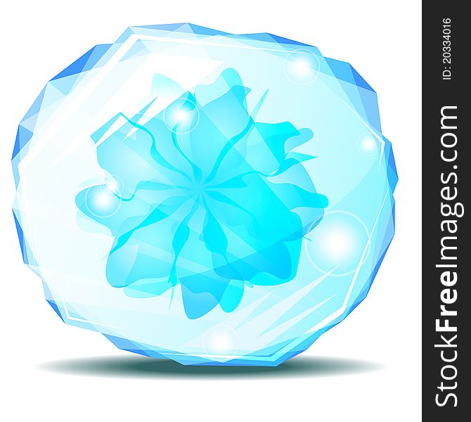 Blue piece of glass or ice with flower inside. Blue piece of glass or ice with flower inside