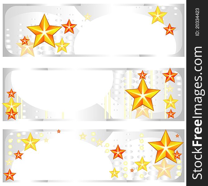 Set of grey metallic banners with red stars. Set of grey metallic banners with red stars