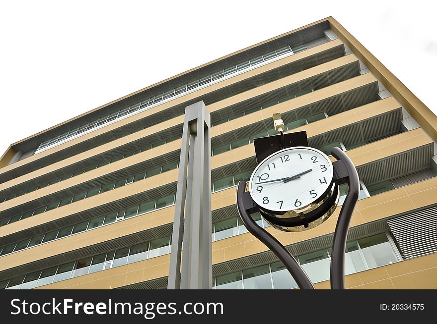 Clock in front of The city hall of Isahaya city in Isahaya, Japan. Clock in front of The city hall of Isahaya city in Isahaya, Japan