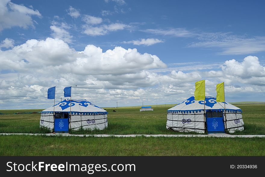 Two Mongolia packages under blue sky and white clouds, beautiful. Two Mongolia packages under blue sky and white clouds, beautiful.