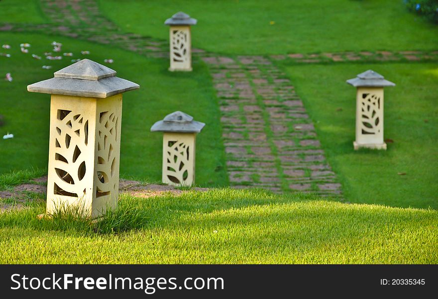 Cement Lamp In The Garden