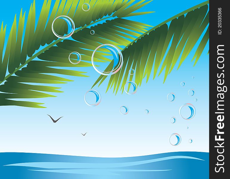 Palm Branches With Bubbles. Seascape
