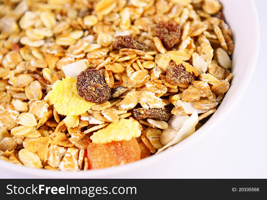 Fresh muesli with dry fruit in a bowl. Fresh muesli with dry fruit in a bowl