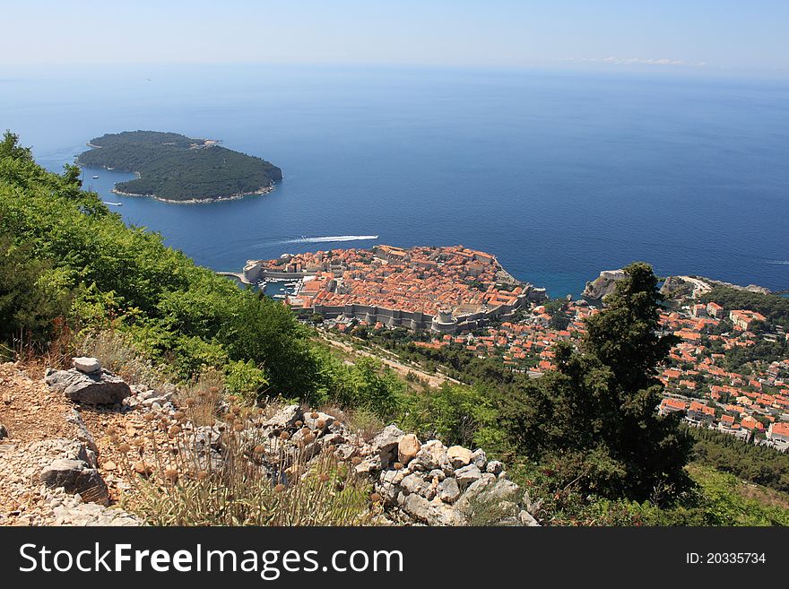 View of Dubrovnik and the island Lokrum