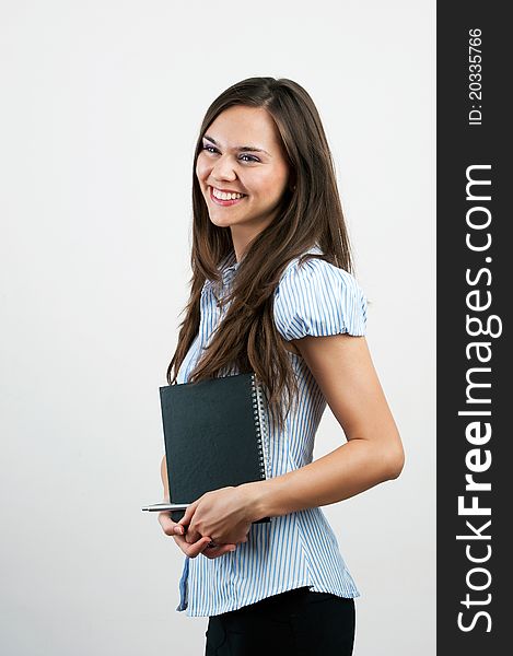 Young Business Woman Showing Blank Area