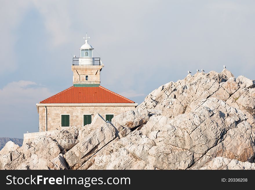 Lighthouse and mews on the island near Dubrovnik, Croatia