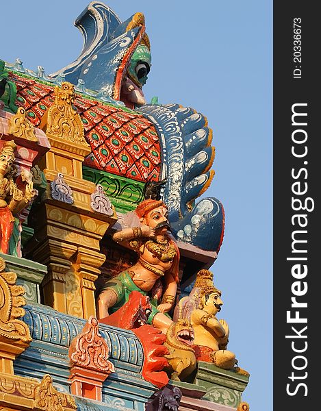 Traditional statues of gods and goddesses in the Hindu temple, south India, Kerala