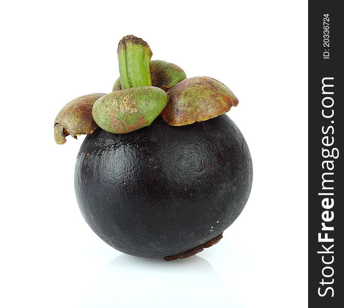 Single mangosteen on white background