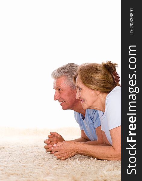 Happy elderly couple on a white background. Happy elderly couple on a white background