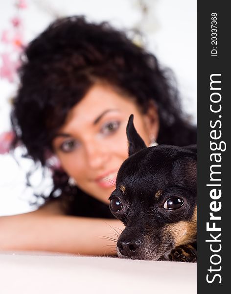 Nice girl posing with a dog. Nice girl posing with a dog