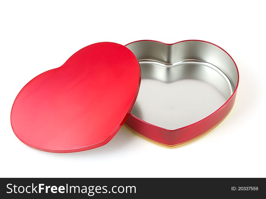 Opened, heart shaped, steel box with clipping path. Opened, heart shaped, steel box with clipping path