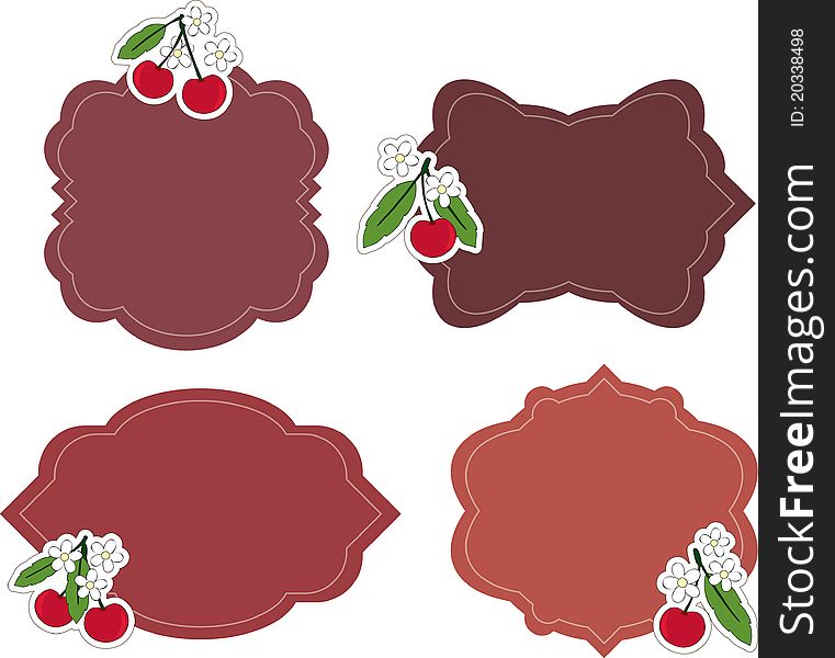 Blank stickers with cherry and blossom. Blank stickers with cherry and blossom