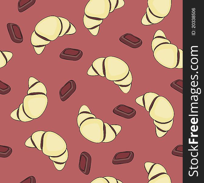 Seamless wallpaper with croissant and chocolate