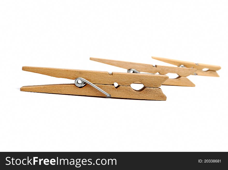 A line of vintage clothespins. A line of vintage clothespins