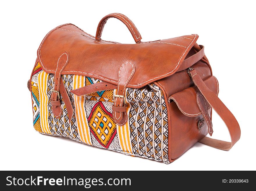 Brown travel bag isolated on a white background. Brown travel bag isolated on a white background