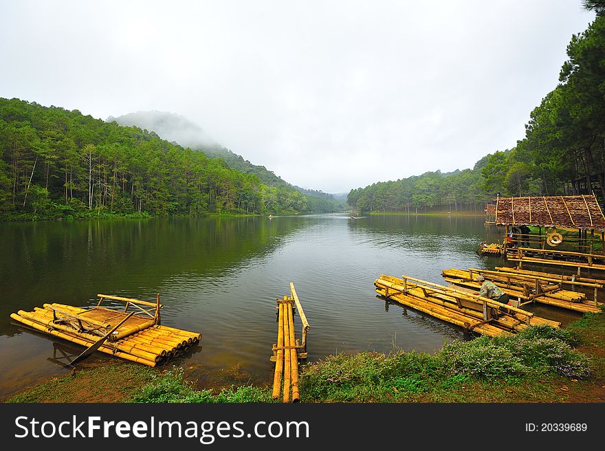 Bamboo pier at Pang-ung lake, Maehongson, Thailand