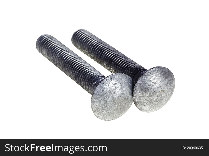 Pair of metal bolts isolated on a white background.