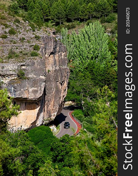 Car driving in mountains of Cuenca, Spain. Car driving in mountains of Cuenca, Spain