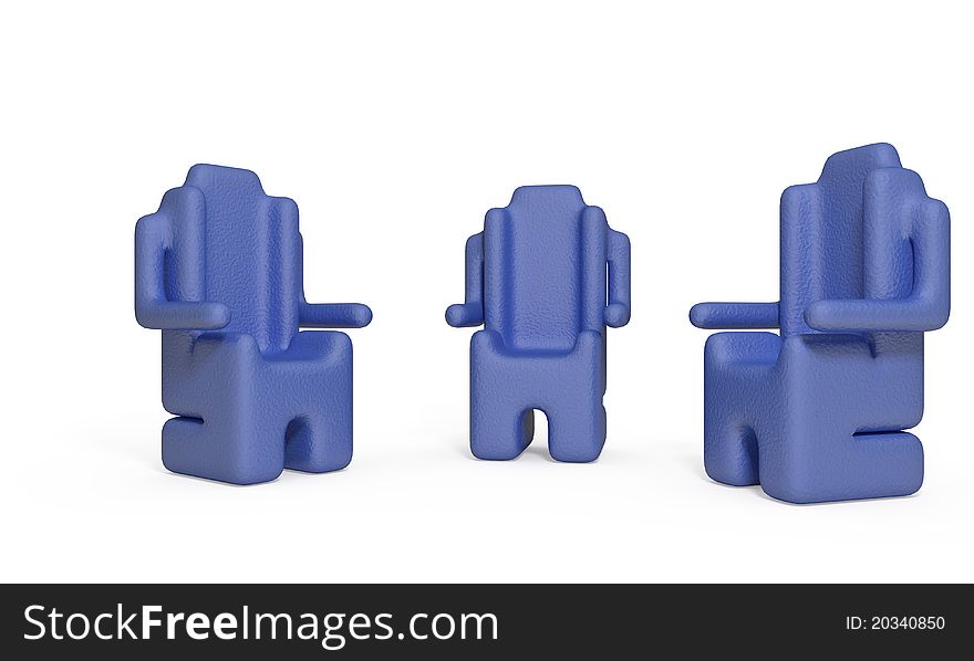 Three chairs on a white background