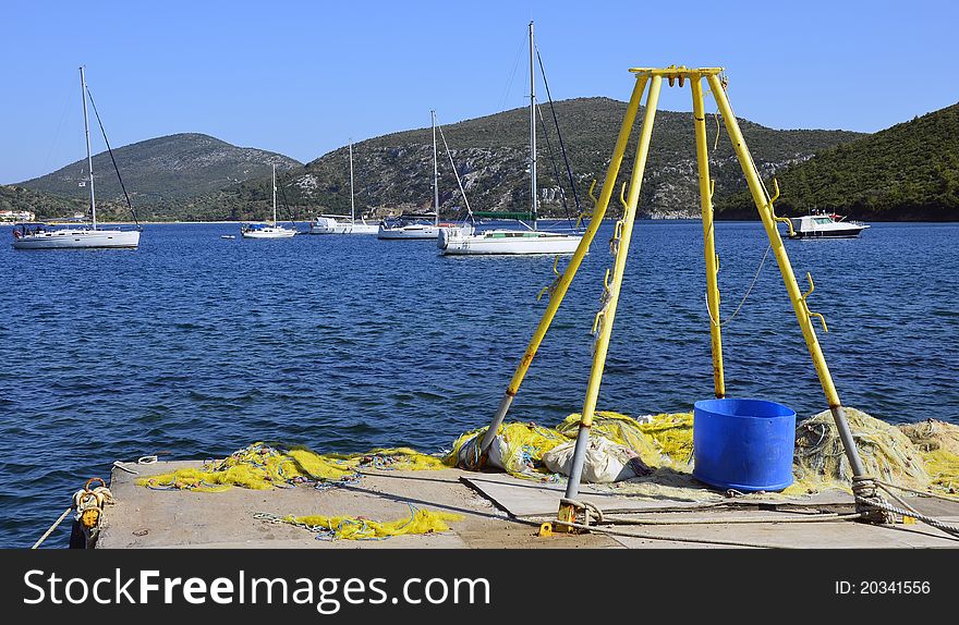 Seaside crane for fishing on the sea. Seaside crane for fishing on the sea