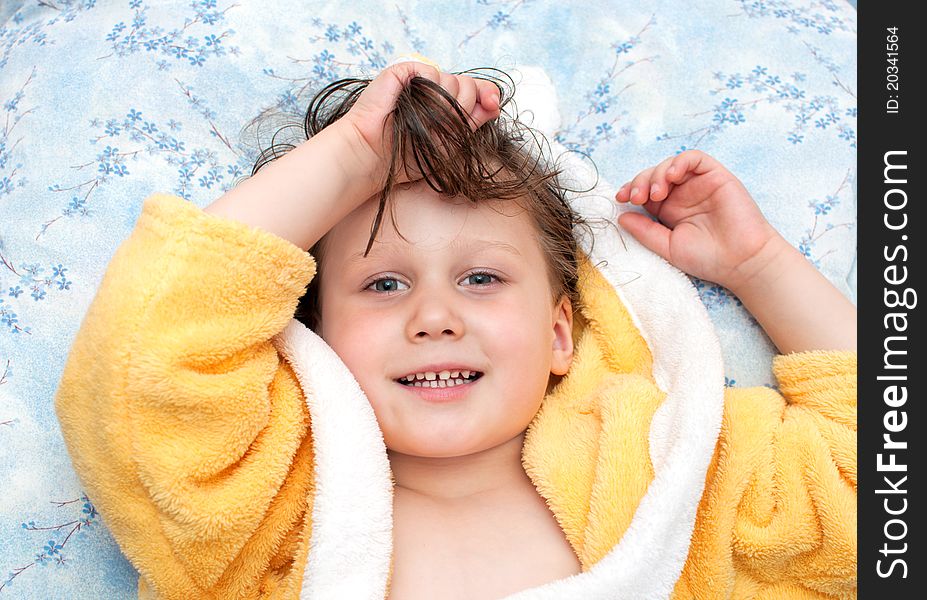 Girl with wet hair after a shower. Girl with wet hair after a shower