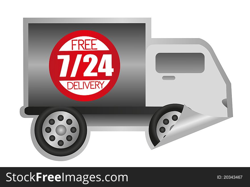 Truck with free delivery 24 7 sticker over white background