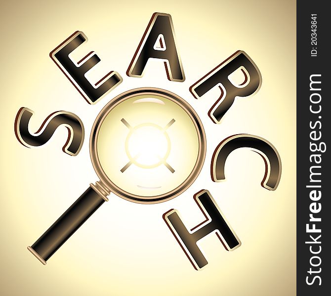 Target under magnifier glass and word SEARCH around. Target under magnifier glass and word SEARCH around
