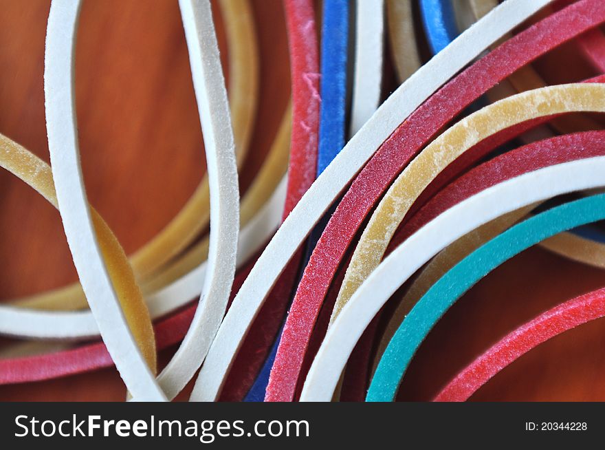 Macro of multicolored rubber bands