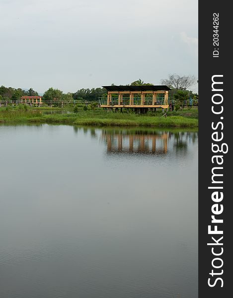 Lakeside landscape view of a recreational fishing park