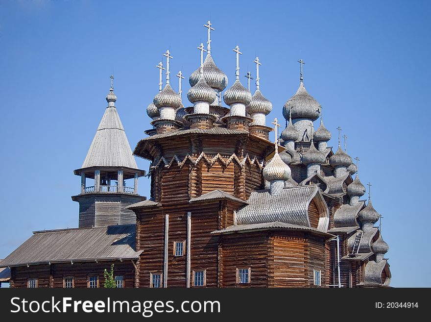 Wooden churches on island Kizhi on lake Onega, Russia