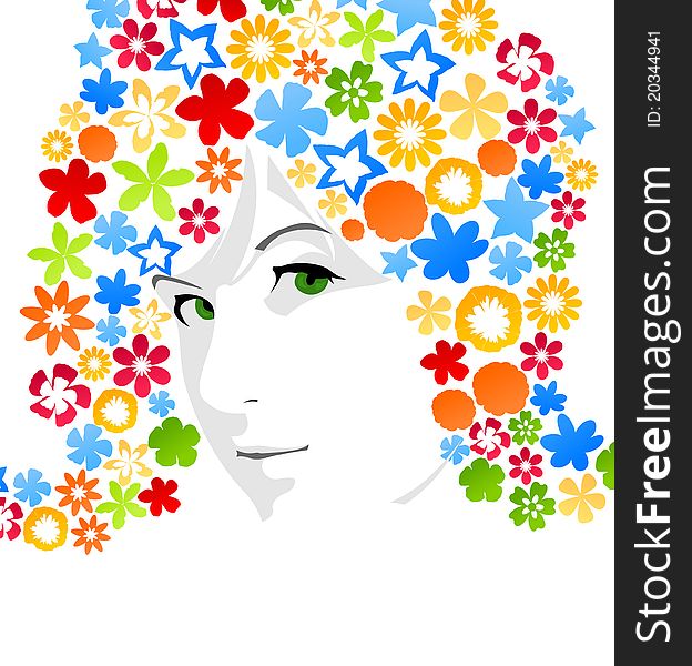 Female hairdress from flowers. A illustration. Female hairdress from flowers. A illustration