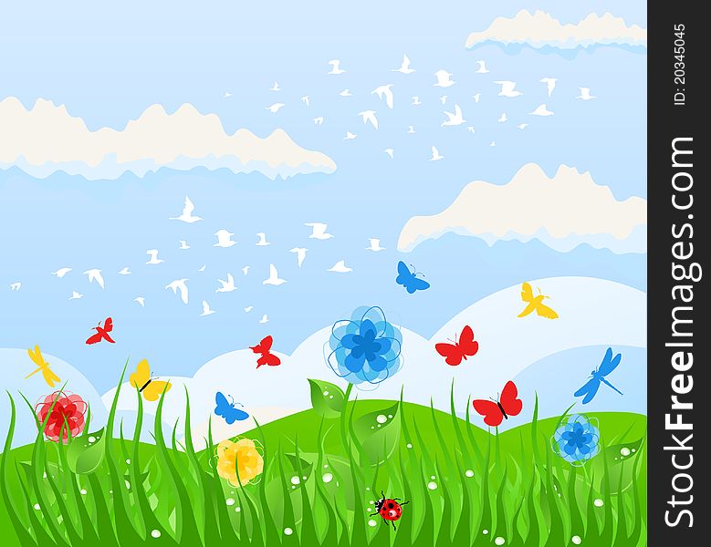 Spring solar background and grass. A illustration. Spring solar background and grass. A illustration