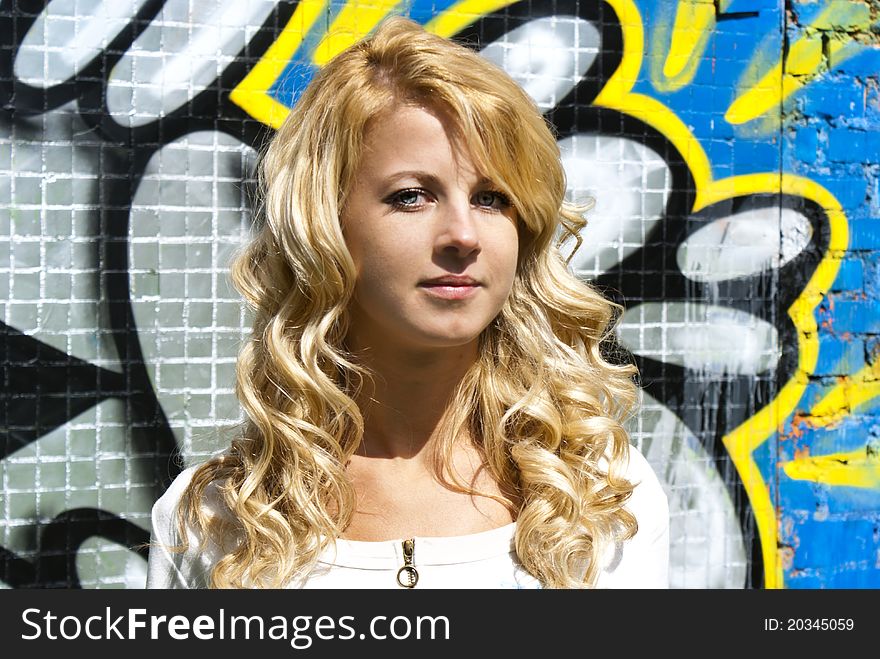 Blondy girl with coloured background