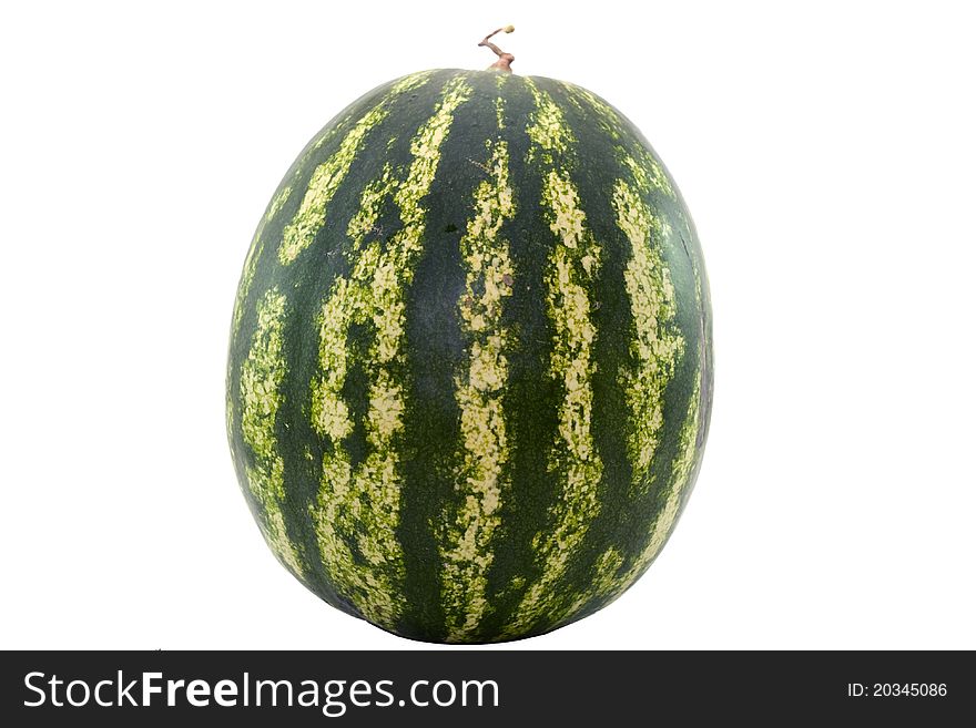 Nice round watermelon isolated on white. Clipping path included