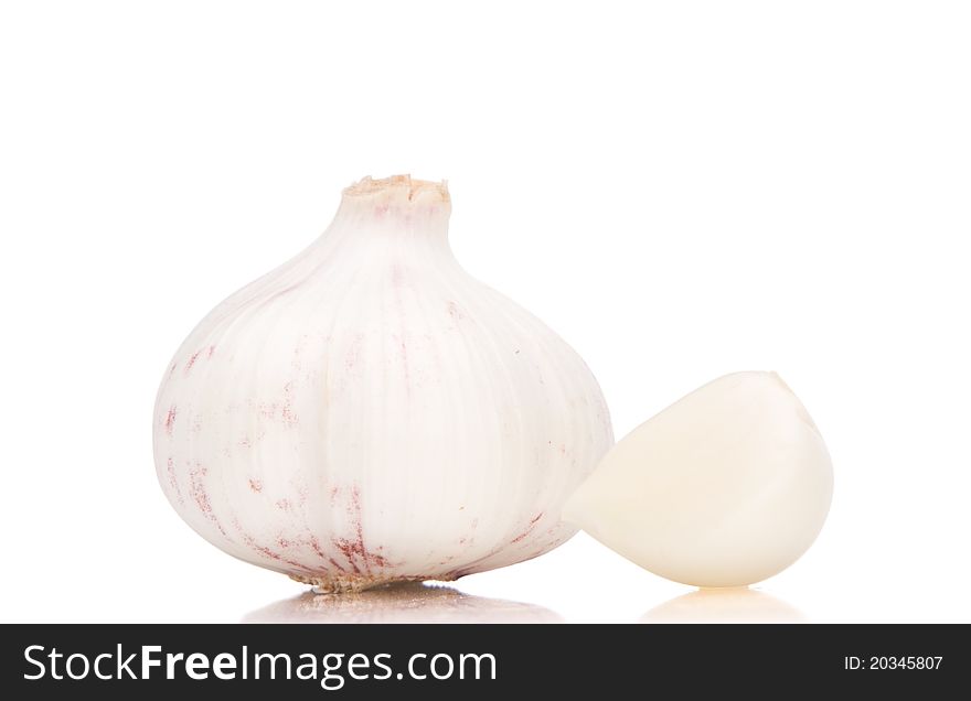 Macro of garlic isolated over white background