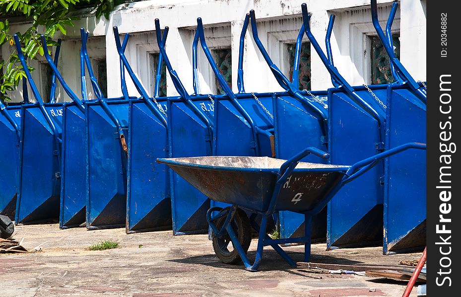 Blue wheelbarrow construction cart tool. Blue wheelbarrow construction cart tool