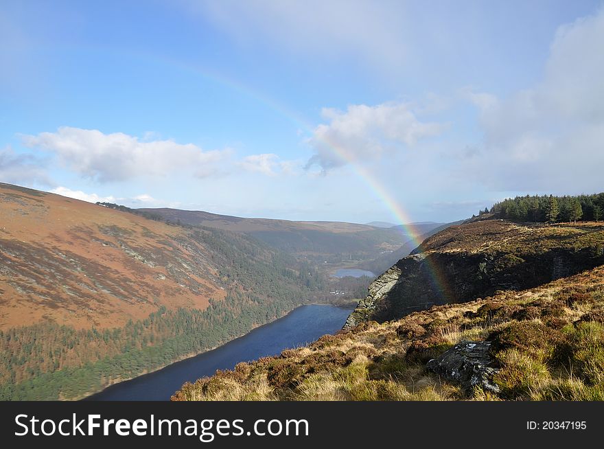 Lakes of Glendalough with rainbow above. Lakes of Glendalough with rainbow above