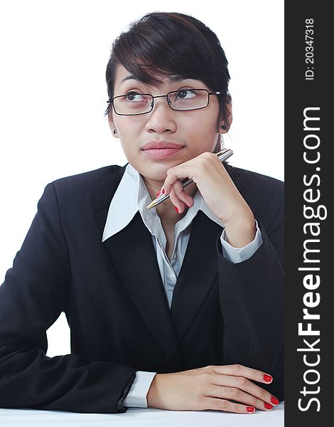 Image of an attentive young asian businesswoman. Image of an attentive young asian businesswoman