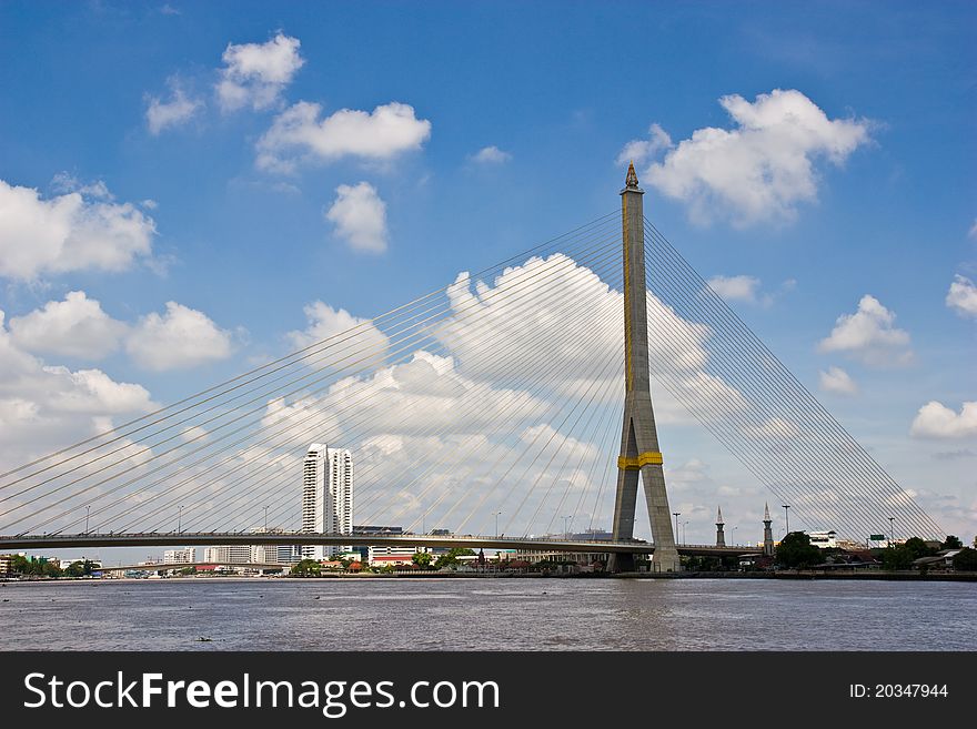 Modern bridge across the Chaopraya river Bangkok Thailand
