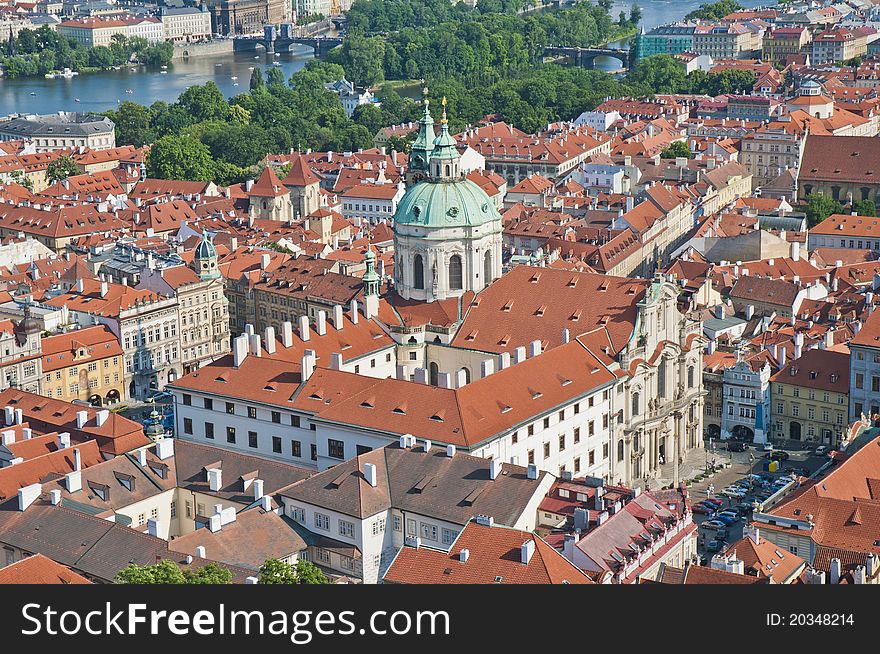 Saint Nicholas Church at Prague as seen from Petrin lookout Tower