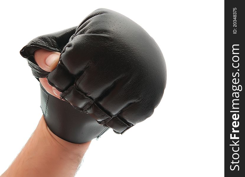 Hand with boxing gloves on white background